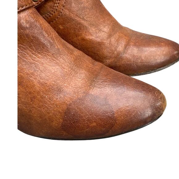 Frye Steffi Harness Cognac Brown Leather Back Zip Almond Toe Bootie Women 7.5 - Picture 6 of 10